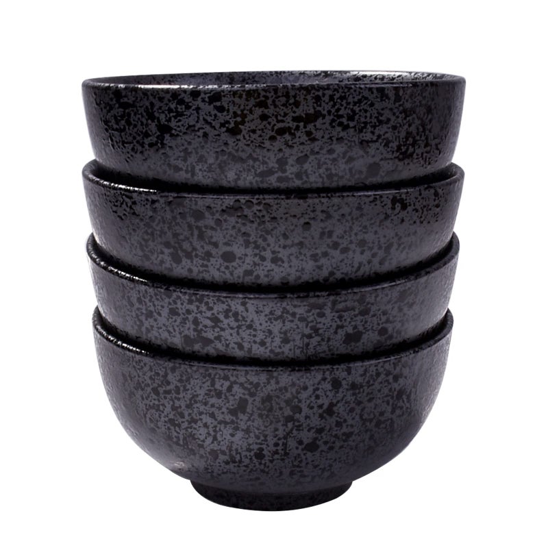 Cerficer Japanese Rice Bowl Set of 4 Black Ceramic Sushi Sauce Bowls for Rice Soup - Image 1